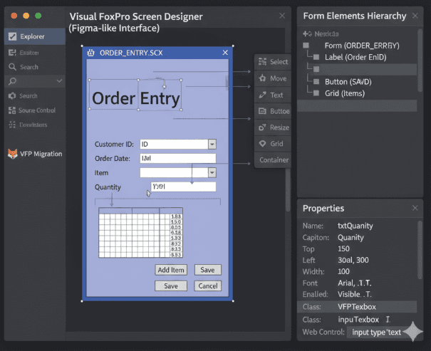CodeMORPH IDE Visual FoxPro form designer exploration screen