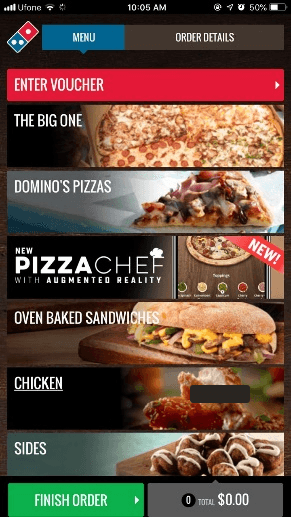 Sanitized Domino's Pakistan menu browsing screen