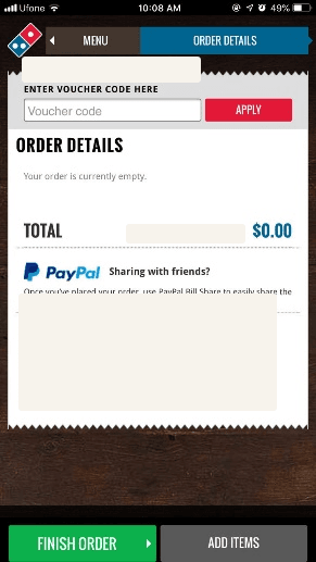 Sanitized Domino's Pakistan order details screen