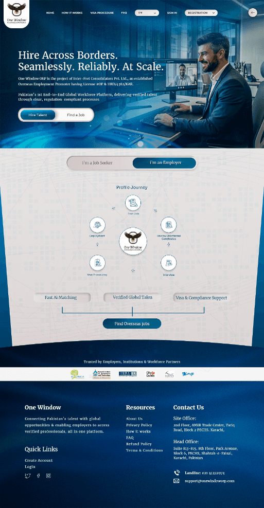 One Window OEP landing page showing job seeker and employer journeys