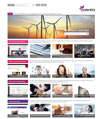 Potential training and e-learning portal showing professional development resources