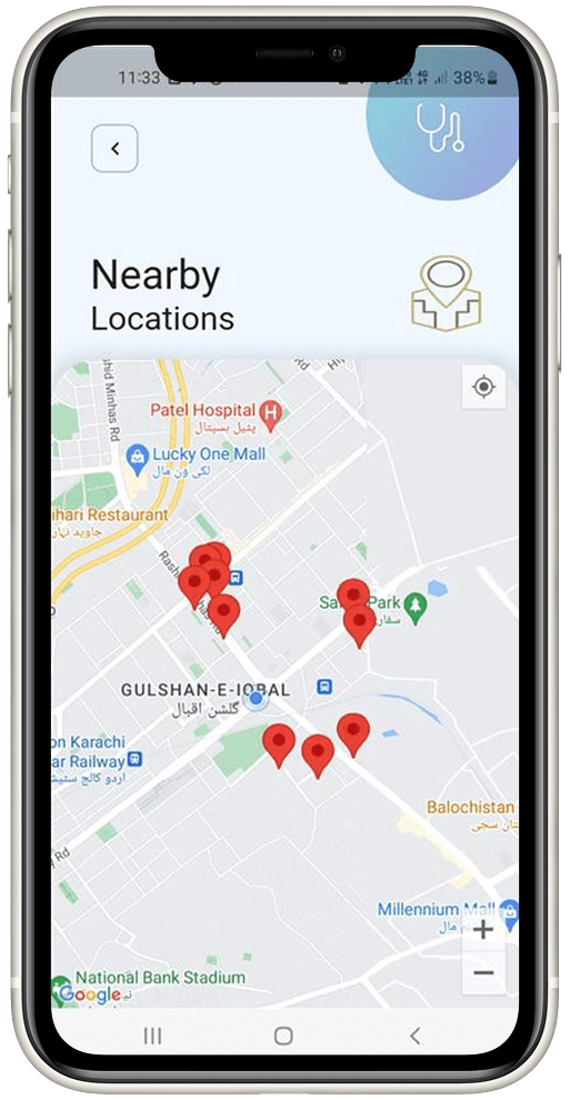 Unified Bayti app nearby locations map screen