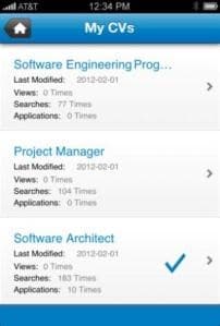 Bayt.com mobile CV management screen with multiple CV entries