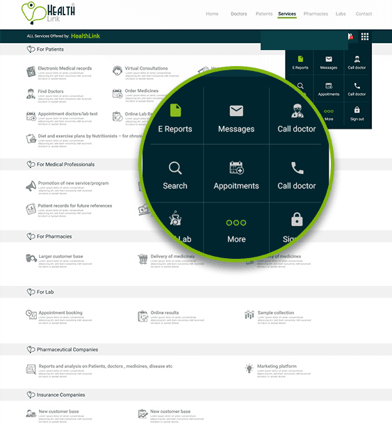 Sanitized HealthConnect service dashboard mockup