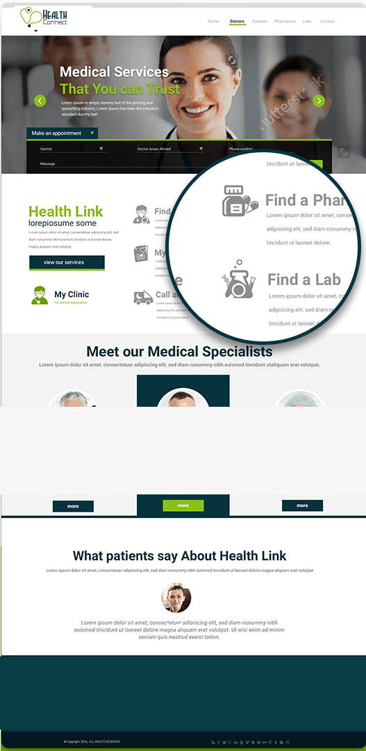 Sanitized HealthConnect website and service discovery mockup